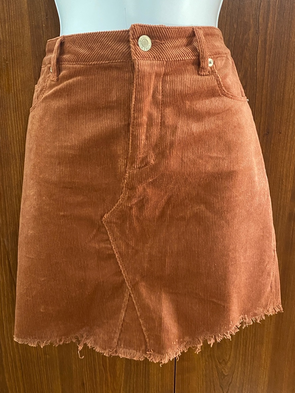 Love Tree Rust Corduroy Mini Skirt rough edge bottom NWT